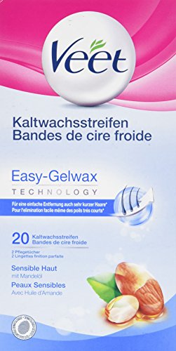 Veet Kaltwachsstreifen Easy-Gelwax Technology Beine & Körper für sensible Haut, 1er Pack (1 x 20 Stück) - 1